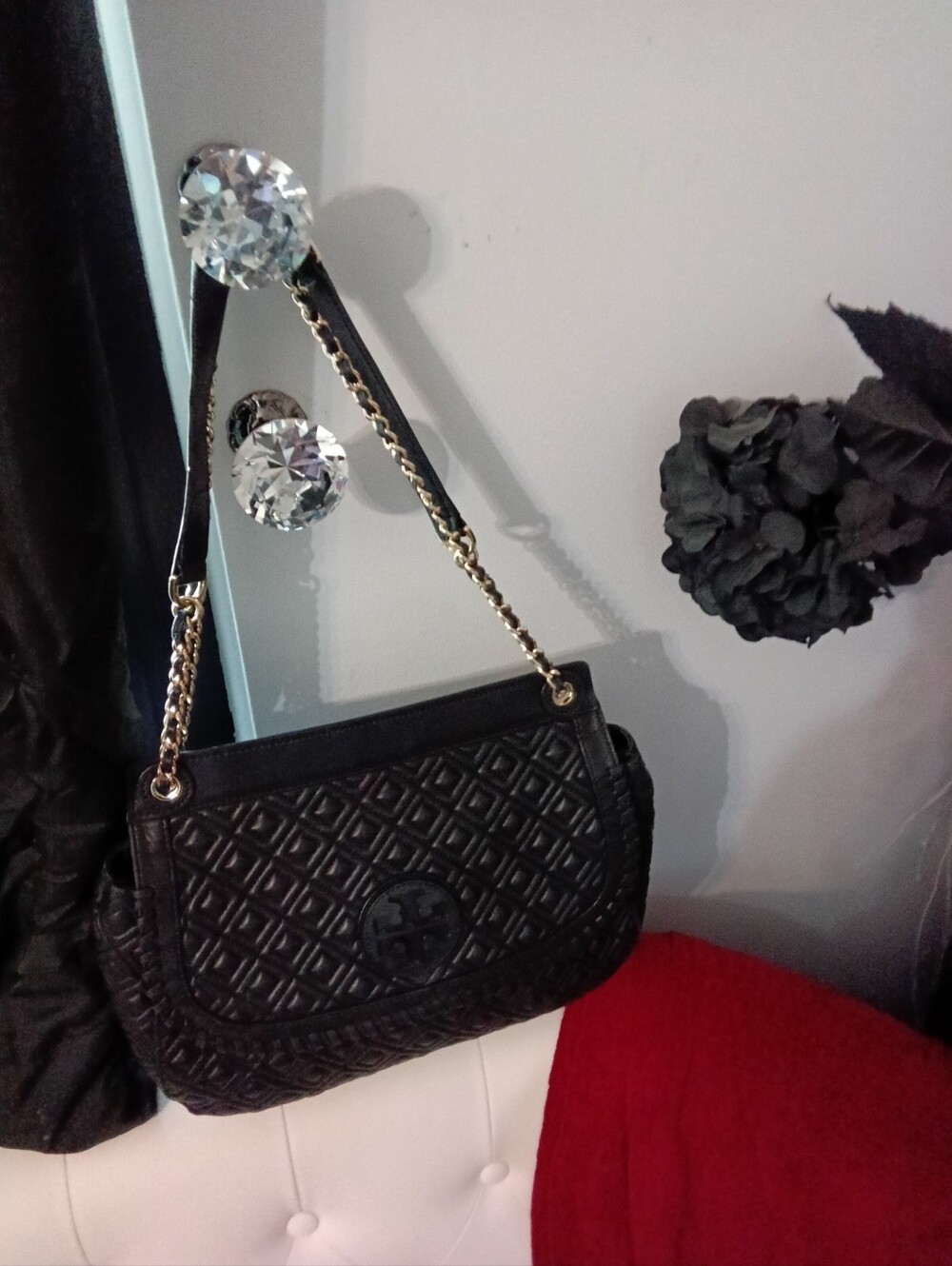 Tory Burch Black Marion Quilted Leather Shoulder/Crossbody Bag NWOT